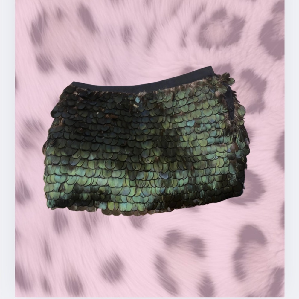 Iridescent Authentic Peacock Feather Mini Skirt